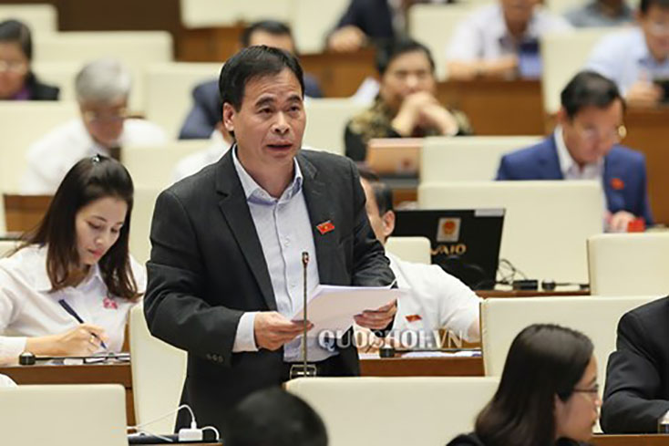 Đại biểu Nguyễn Mạnh Cường, Phó Chủ nhiệm Ủy ban Tư pháp Quốc hội phát biểu trong phiên thảo luận tại hội trường. 