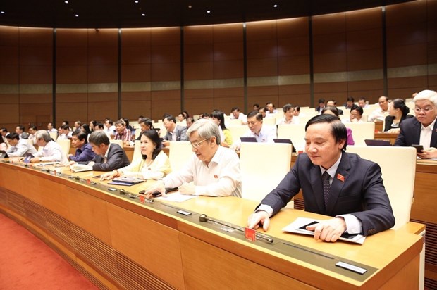 Các đại biểu biểu quyết thông qua Luật Tổ chức Chính phủ và Luật Tổ chức chính quyền địa phương. (Ảnh: Dương Giang /TTXVN)