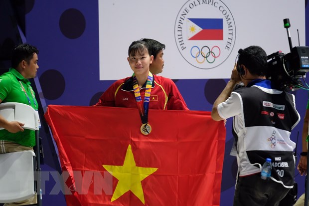  Ánh Viên giành có tấm huy chương Vàng đầu tiên tại SEA Games 30. (Ảnh: Vũ Anh Tú/TTXVN)