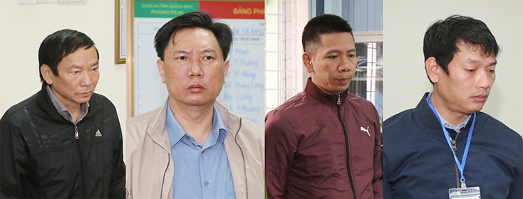 Các đối tượng vụ án (từ trái qua phải: Nguyễn Văn Thuận, Lê Anh Tuân, Nguyễn Văn Linh và Nguyễn Văn Tuấn).