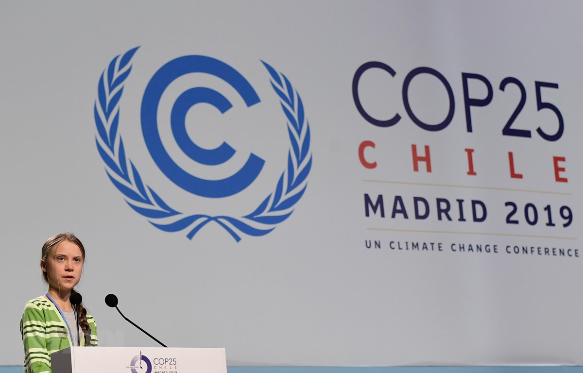 Nhà hoạt động trẻ người Thụy Điển Greta Thunberg phát biểu tại hội nghị COP 25 ở Madrid, Tây Ban Nha, ngày 11-12-2019. (Ảnh: AFP/TTXVN)