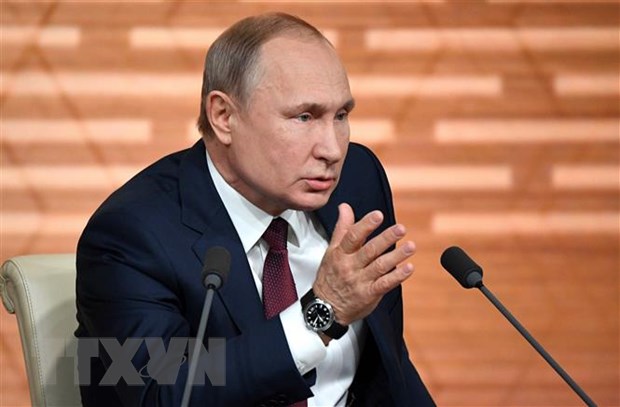  Tổng thống Nga Vladimir Putin phát biểu trong cuộc họp báo thường niên tại Moskva ngày 19-12. (Ảnh: AFP/TTXVN)