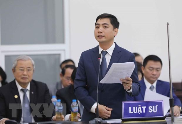 Luật sư Nguyễn Văn Thái bào chữa cho bị cáo Phạm Đình Trọng (sinh năm 1970, cựu Vụ trưởng Vụ quản lý doanh nghiệp, Bộ Thông tin và Truyền thông). (Ảnh: Doãn Tấn/TTXVN)