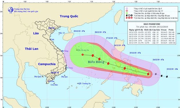 Hình ảnh và đường đi của cơn bão Phanfone. (Nguồn: nchmf.gov.vn)