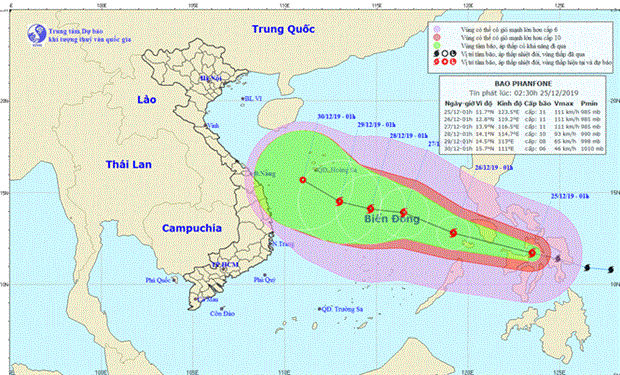 Hướng di chuyển của bão Phanfone. (Nguồn: nchmf.gov.vn)