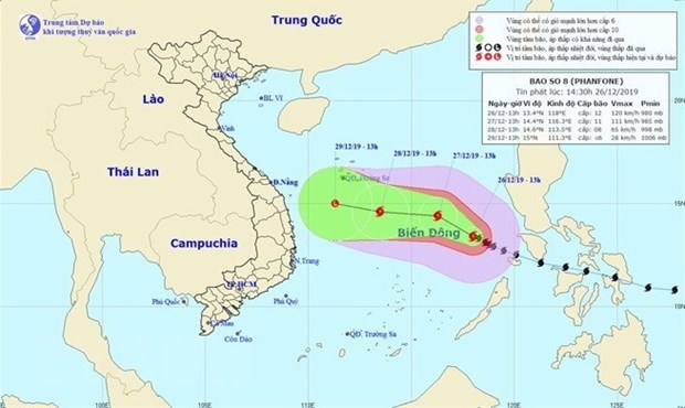 Bản đồ đường đi của bão số 8. (Ảnh: TTXVN)