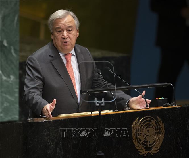 Tổng thư ký Antonio Guterres phát biểu tại New York, Mỹ. Ảnh: AFP/TTXVN