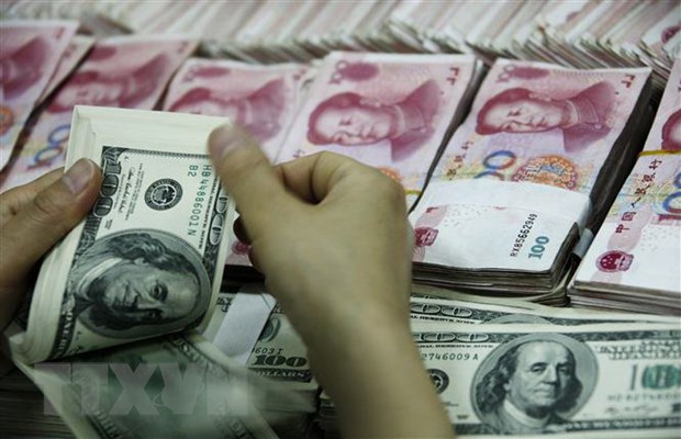 Đồng USD và đồng nhân dân tệ của Trung Quốc tại ngân hàng ở tỉnh An Huy. (Nguồn: AFP/TTXVN)