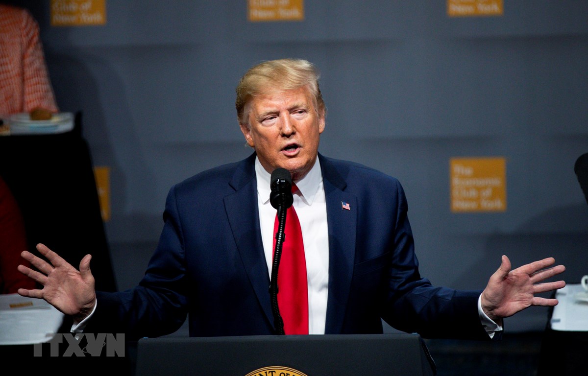 Tổng thống Mỹ Donald Trump phát biểu tại một sự kiện ở New York ngày 12/11/2019. (Ảnh: THX/TTXVN)