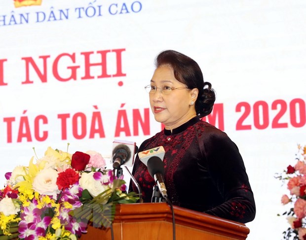 Chủ tịch Quốc hội Nguyễn Thị Kim Ngân phát biểu tại hội nghị. (Ảnh: Trọng Đức/TTXVN)