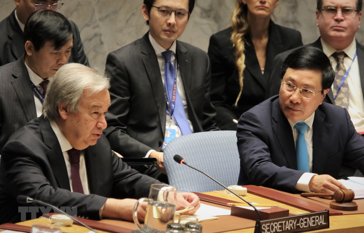 Tổng thư ký Liên hợp quốc Antonio Guterres phát biểu tại phiên thảo luận. (Ảnh: Khắc Hiếu/TTXVN)