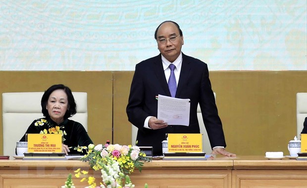 Thủ tướng Nguyễn Xuân Phúc phát biểu tại buổi gặp mặt. (Ảnh: Thống Nhất/TTXVN)