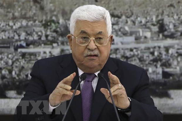 Tổng thống Palestine Mahmoud Abbas phát biểu tại một cuộc họp ở thành phố Ramallah, Bờ Tây. (Ảnh: AFP/TTXVN)