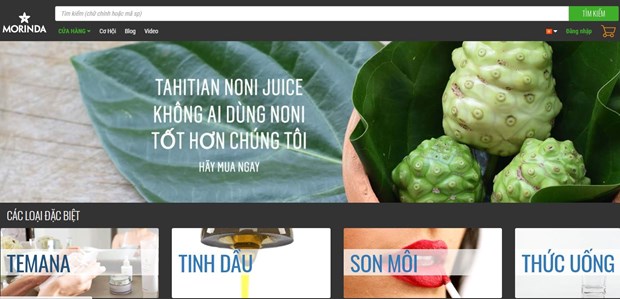 Trang web của Công ty tại địa chỉ https://morinda.com/vi-vn/shop. (Ảnh: PV/Vietnam+)