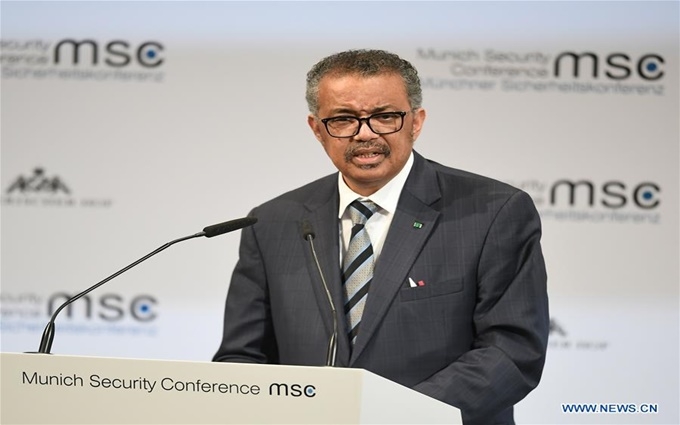 Ông Tedros phát biểu ý kiến tại Hội nghị An ninh quốc tế lần thứ 56 tại Munich, Đức, ngày 15-2. (Ảnh: Tân Hoa xã)