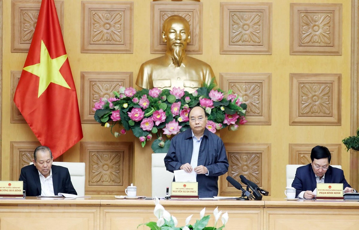 Thủ tướng Nguyễn Xuân Phúc phát biểu tại phiên họp. (Ảnh: Thống Nhất/TTXVN)