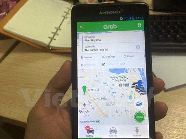 Ứng dụng gọi xe công nghệ của Grab. (Nguồn ảnh: Vietnam+)