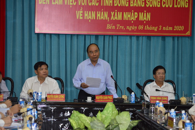  Thủ tướng Nguyễn Xuân Phúc phát biểu trong buổi làm việc với lãnh đạo các tỉnh khu vực đồng bằng sông Cửu Long.