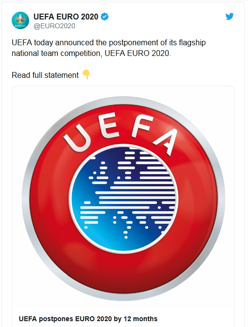 Thông báo chính thức của UEFA. Ảnh: Twitter/UEFA