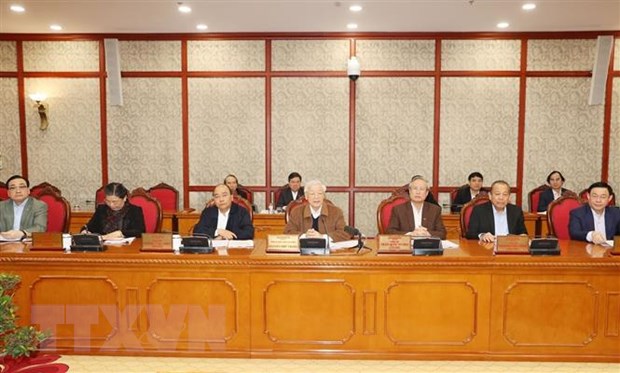  Tổng Bí thư, Chủ tịch nước Nguyễn Phú Trọng phát biểu kết luận cuộc họp. (Ảnh: Trí Dũng/TTXVN)