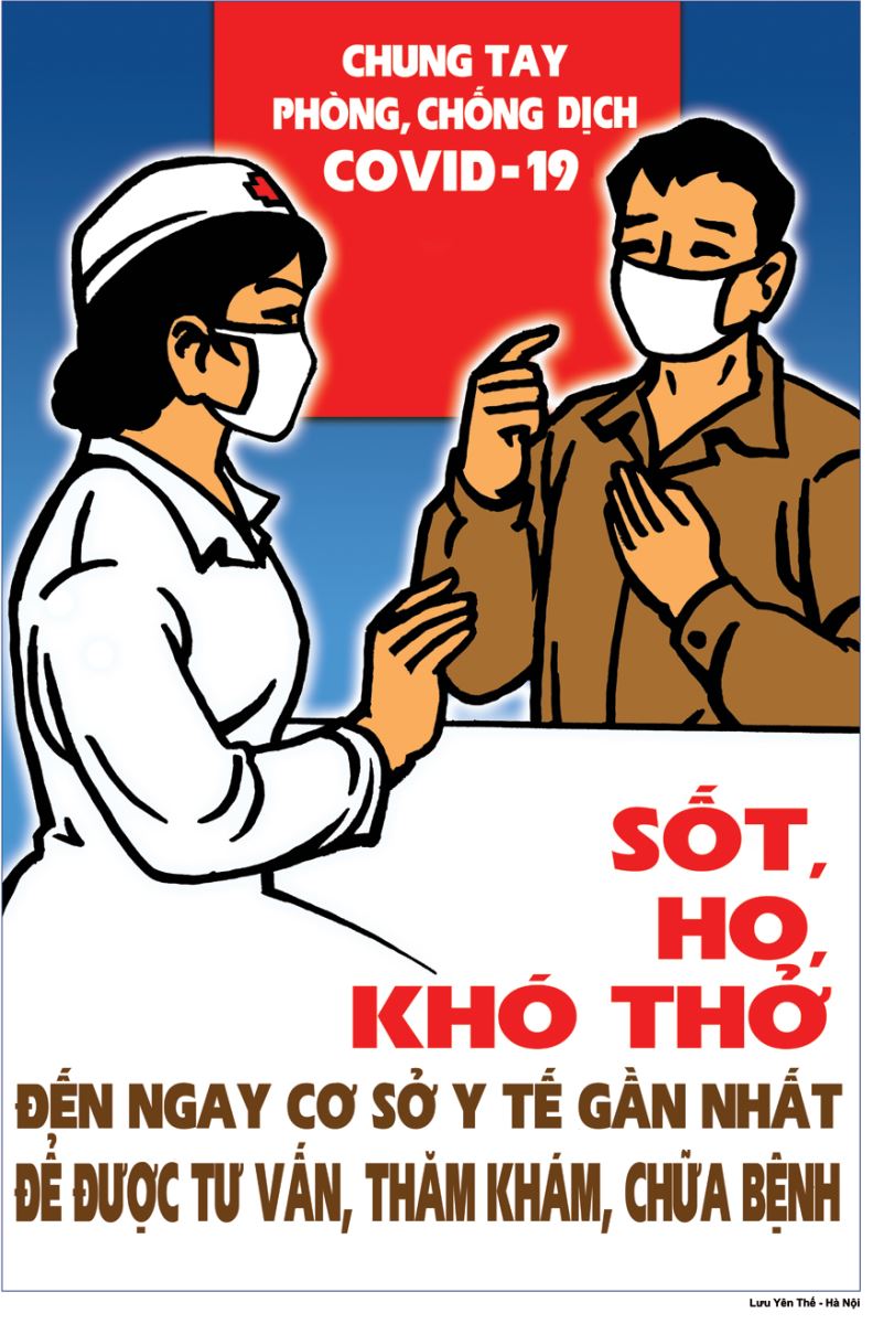  Tranh cổ động phòng chống dịch COVID-19 của tác giả Lưu Yên Thế. Ảnh: hanoimoi.com.vn