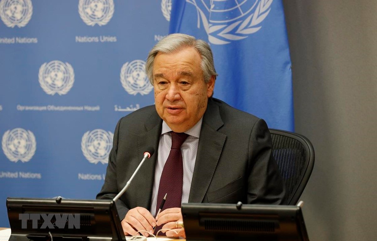 TTK LHQ Antonio Guterres phát biểu trong cuộc họp báo tại New York, Mỹ. (Ảnh: THX/TTXVN)