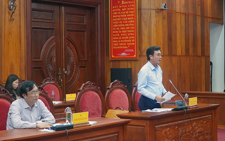 Đồng chí Phó Chủ tịch HĐND tỉnh Nguyễn Lương Bình phát biểu tại buổi làm việc