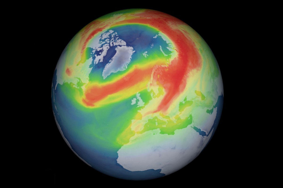  Đồ họa lỗ thủng ozone mới phát hiện ở Bắc Cực. Ảnh: BIRA/ESA