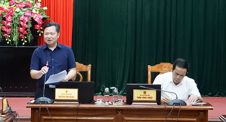 Đồng chí Nguyễn Tiến Hoàng, Phó Chủ tịch UBND tỉnh phát biểu ý kiến tại cuộc họp.