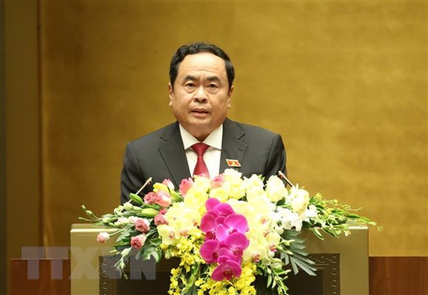 Chủ tịch Ủy ban Trung ương Mặt trận Tổ quốc Việt Nam Trần Thanh Mẫn trình bày Báo cáo tổng hợp ý kiến, kiến nghị của cử tri và nhân dân gửi đến kỳ họp thứ 9, Quốc hội khóa XIV. (Ảnh: TTXVN)