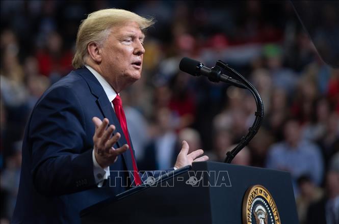  Tổng thống Mỹ Donald Trump phát biểu tại Des Moines, Iowa, Mỹ. Ảnh: AFP/TTXVN