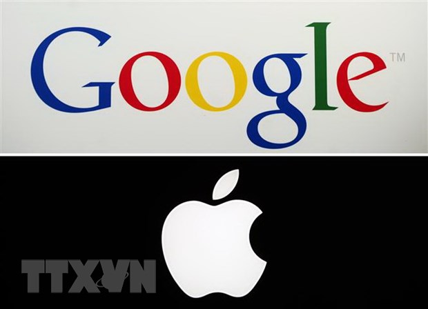 Biểu tượng Google và Apple. (Ảnh: AFP/TTXVN)