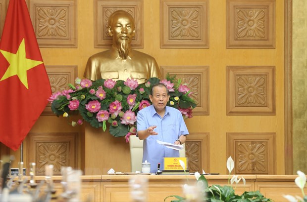 Phó Thủ tướng Thường trực Chính phủ Trương Hòa Bình, Trưởng ban Chỉ đạo phát biểu. (Ảnh: Doãn Tấn/TTXVN)