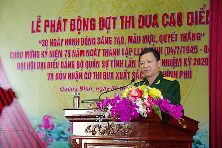 Đại tá Hoàng Xuân Vĩnh, Chính ủy Bộ CHQS tỉnh phát động đợt thi đua cao điểm