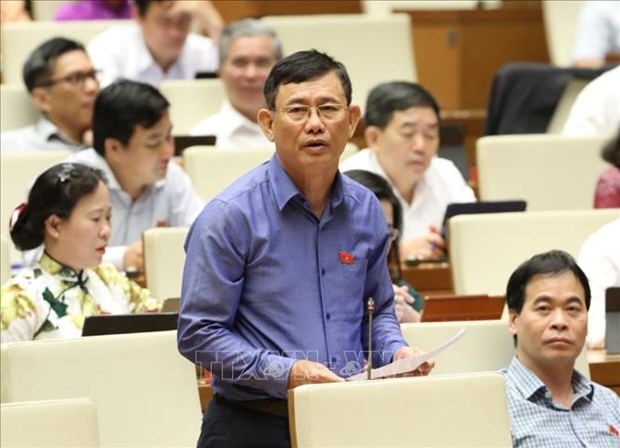 Đại biểu Nguyễn Ngọc Phương, Tỉnh ủy viên, Phó Trưởng đoàn ĐBQH tỉnh phát biểu tại kỳ họp.