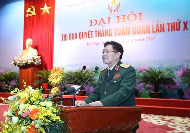 Đại tướng Ngô Xuân Lịch, Phó Bí thư Quân uỷ Trung ương, Bộ trưởng Bộ Quốc phòng phát biểu. (Ảnh: Dương Giang/TTXVN)