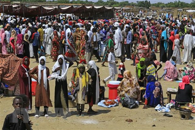  Người tị nạn xếp hàng nhận lương thực cứu trợ tại bang Darfur, Sudan ngày 9-10-2019. (Nguồn: AFP/TTXVN)