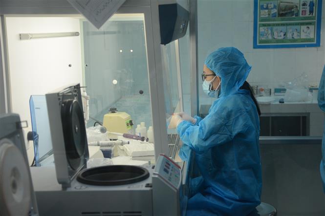  Nhân viên xét nghiệm của Trung tâm Kiểm soát bệnh tật thành phố Đà Nẵng tích cực xét nghiệm các mẫu tiếp xúc gần với bệnh nhân mắc COVID-19. Ảnh: Văn Dũng/TTXVN