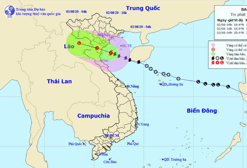 Vị trí và hướng di chuyển của bão số 2. (Nguồn: nchmf.gov.vn)