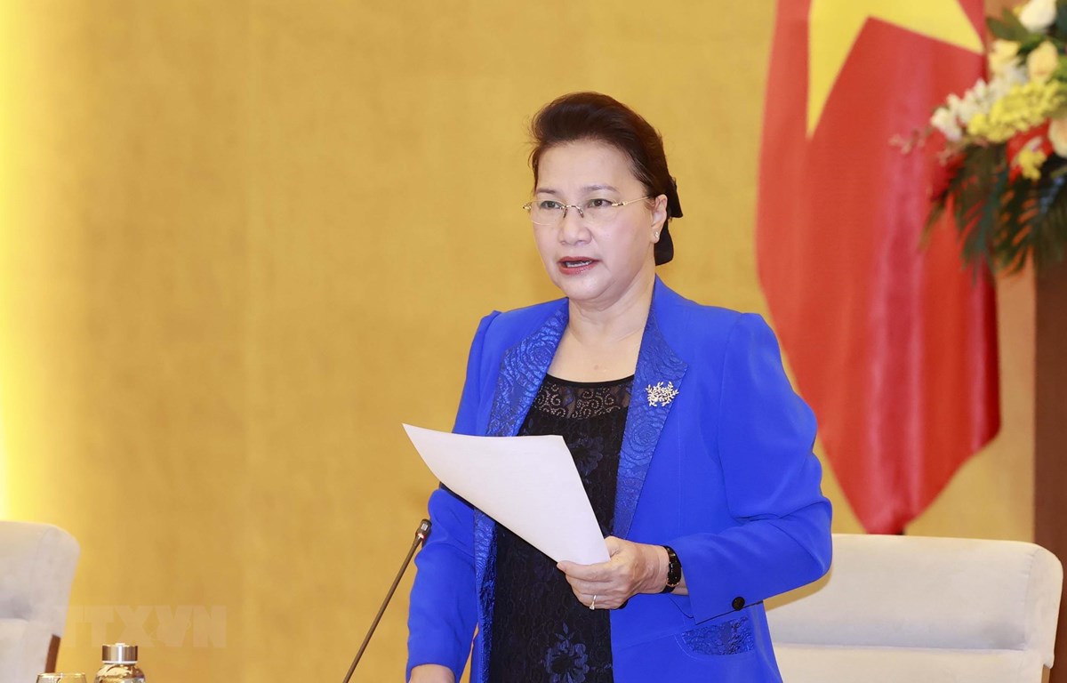 Chủ tịch Quốc hội Nguyễn Thị Kim Ngân, Chủ tịch AIPA 41 phát biểu tại phiên họp. (Ảnh: Trọng Đức/TTXVN)