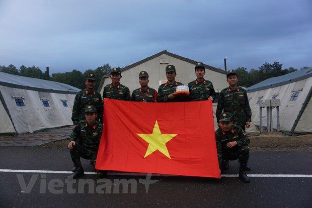  Ban tổ chức Army Games tại Belarus tổ chức chào mừng ngày Quốc khánh Việt Nam và chúc mừng đội tuyển Việt Nam. (Ảnh: Vietnam+)