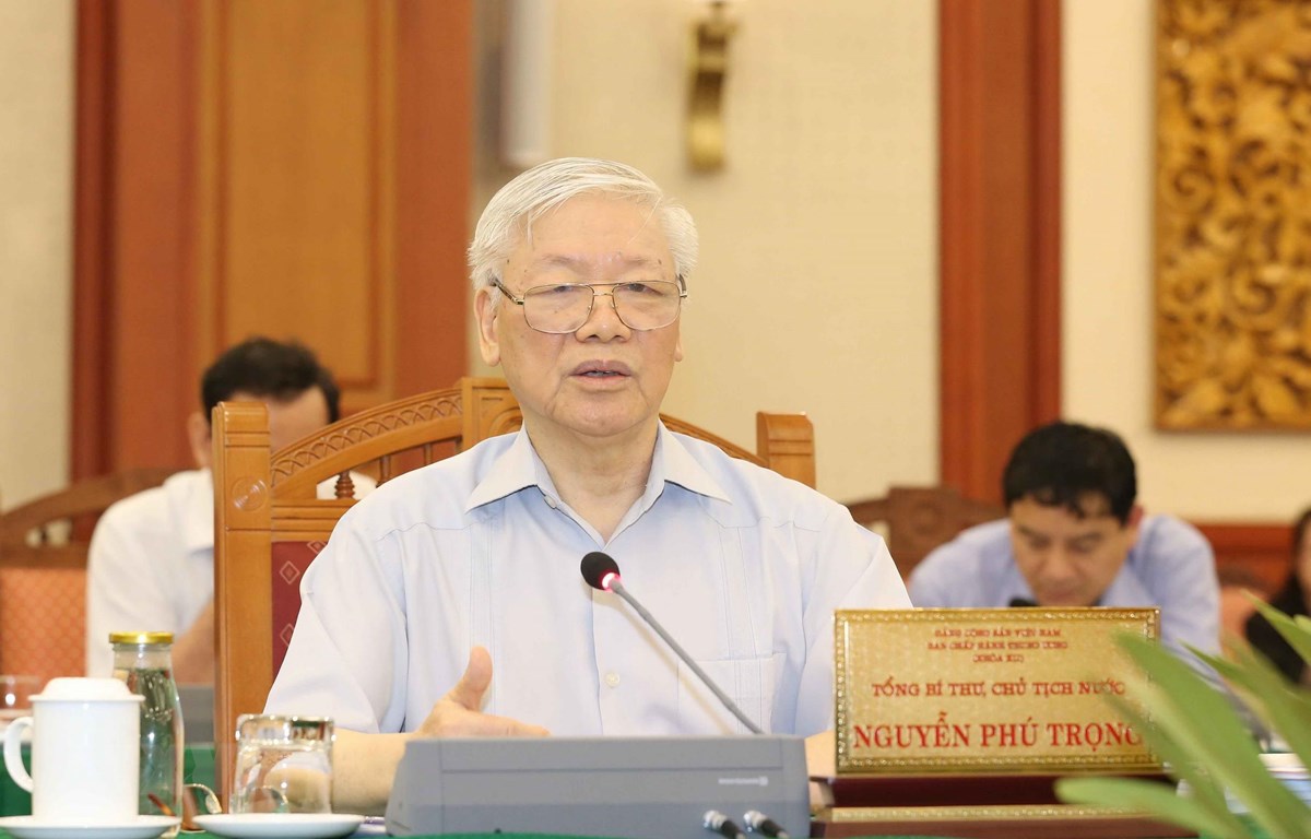Tổng Bí thư, Chủ tịch nước Nguyễn Phú Trọng phát biểu chỉ đạo buổi làm việc. (Ảnh: Phương Hoa/TTXVN)