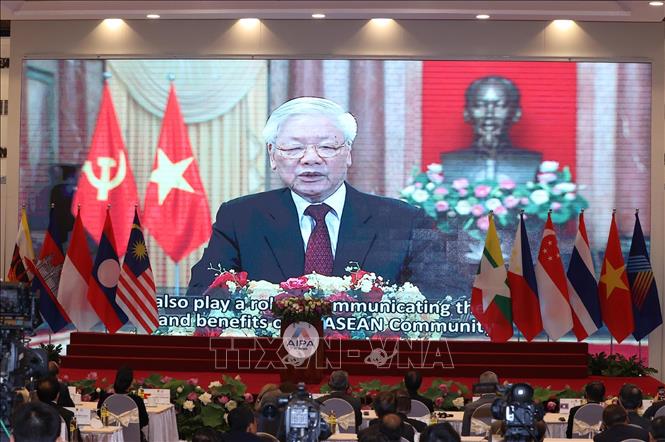  Tổng Bí thư, Chủ tịch nước Nguyễn Phú Trọng phát biểu chào mừng trực tuyến đến đại hội. Ảnh: TTXVN.