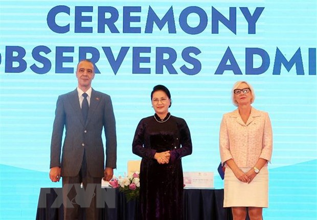 Chủ tịch Quốc hội Nguyễn Thị Kim Ngân chủ trì Lễ kết nạp Na Uy và Maroc là Quan sát viên mới của AIPA. (Ảnh: Trọng Đức/TTXVN)