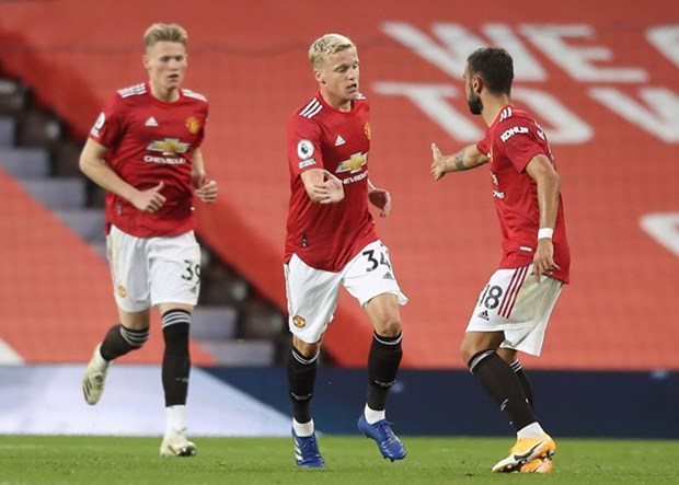  Donny van de Beek ghi bàn đầu tiên cho Manchester United. (Nguồn: Getty Images) Phương Trang (Vietnam+)
