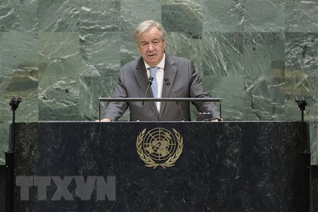 Tổng Thư ký Liên hợp quốc Antonito Guterres phát biểu tại phiên họp. (Ảnh: Khắc Hiếu/TTXVN)
