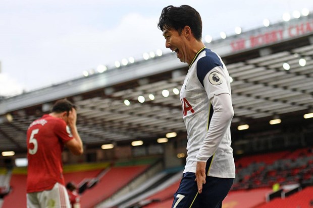  Son Heung-min lập cú đúp vào lưới Manchester United. (Nguồn: Getty Images)