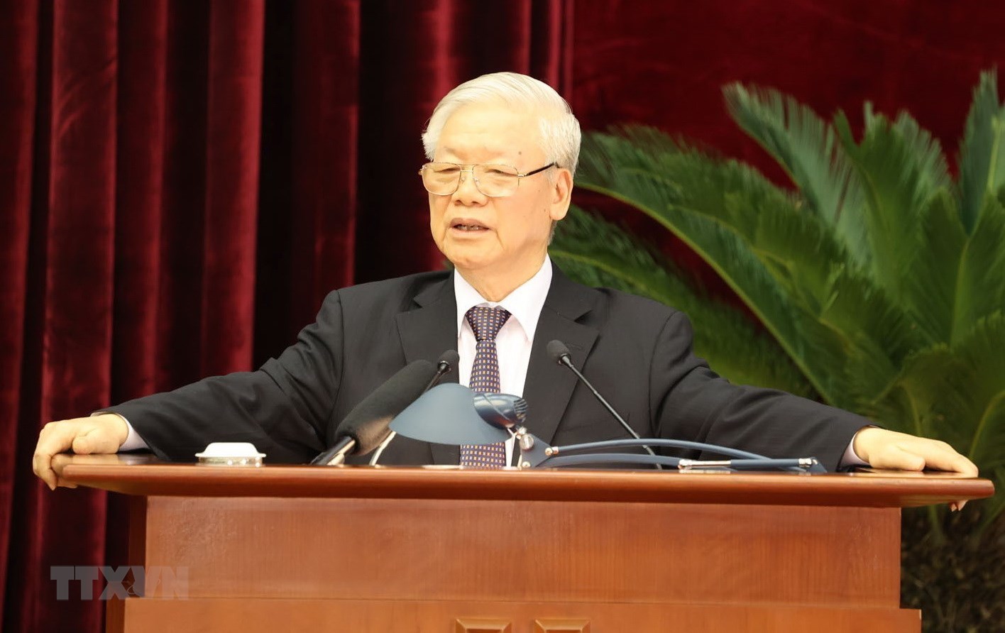 Tổng Bí thư, Chủ tịch nước Nguyễn Phú Trọng phát biểu bế mạc Hội nghị. (Ảnh: Trí Dũng/TTXVN)
