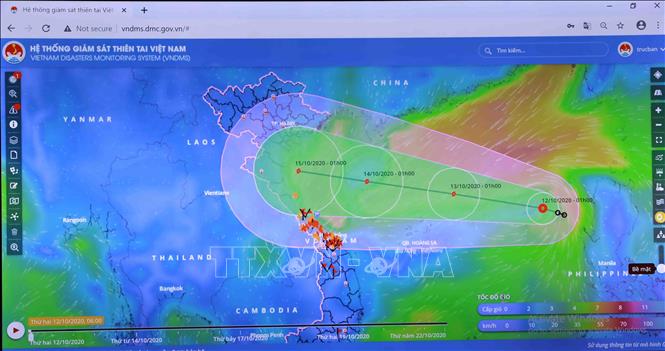  Sơ đồ đường đi của áp thấp nhiệt đới qua hệ thống cảnh báo thiên tai Việt Nam. Ảnh: Vũ Sinh/TTXVN