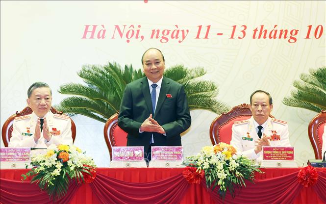Thủ tướng Chính phủ Nguyễn Xuân Phúc dự và chỉ đạo Đại hội đại biểu Đảng bộ Công an Trung ương lần thứ VII nhiệm kỳ 2020-2025. Ảnh: Thống Nhất/TTXVN